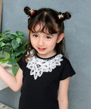 Rora キッズ Tシャツ 半袖 女の子 通販 ローラ ヨル カットソー 半袖Tシャツ 夏服 半袖トップス トップス レース 吸湿速乾 UVカット 接触冷感 ブラック 黒 可愛い おしゃれ かわいい