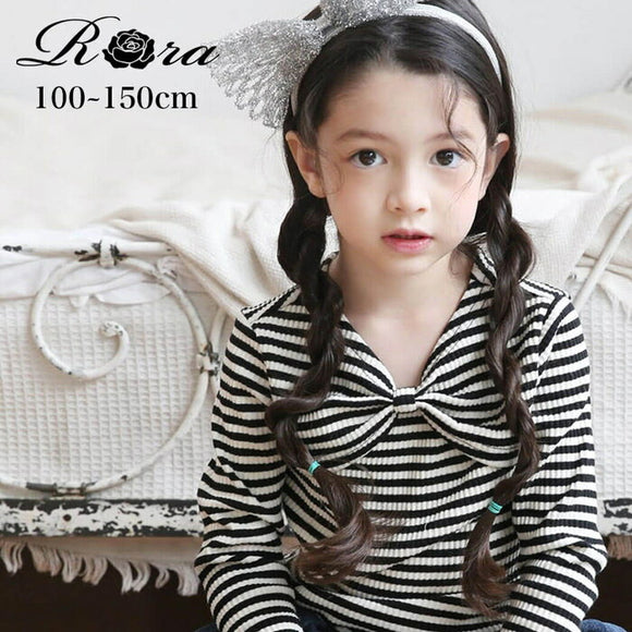 女の子 キッズ 長袖 Tシャツ 通販 ロンT 53062202 長袖Tシャツ カットソー リボン ボーダー おしゃれ かわいい オシャレ 可愛い カジュアル 秋 冬 秋冬 こども 女子 小学生 トップス