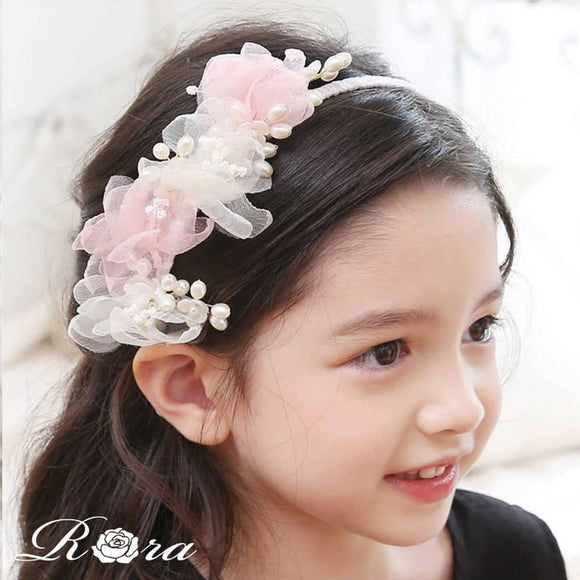 Rora カチューシャ キッズ 通販 ウェディング ヘッドドレス 髪飾り ヘアバンド 花 フラワー 細め 細い フォーマル 女の子 子供 子ども こども 結婚式 パーティー 卒園式 入学式