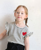 キッズ Tシャツ 半袖 女の子 通販 カットソー 73022401 半袖Tシャツ 夏服 フリル ボーダー ハート ワンポイント ドロップショルダー 可愛い おしゃれ かわいい オシャレ こども 女子 通園