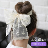 Rora シュシュ キッズ 通販 ミルククリーム 髪飾り お団子 ヘアゴム ポニーテール リボン 大きめ レース 女の子 子供 子ども こども フォーマル 大人っぽい 上品 卒園式 入学式