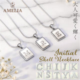 イニシャル シェル ネックレス 通販 ペンダント イニシャルネックレス プレートネックレス アルファベット チャーム スネークチェーン レディース 重ね付け ステンレス つけっぱなし