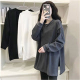 tシャツ 長袖 レディース クルーネック 通販 シャツ Tシャツ ロンT ロングTシャツ トップス カットソー 無地 シンプル おしゃれ かわいい ゆったり 長め サイドスリット 通勤 通学