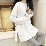 tシャツ 長袖 レディース クルーネック 通販 シャツ Tシャツ ロンT ロングTシャツ トップス カットソー 無地 シンプル おしゃれ かわいい ゆったり 長め サイドスリット 通勤 通学