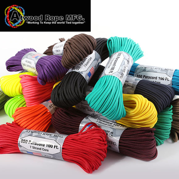 ★丈夫でカラフル！★ パラコード 550 アウトドア 定番 ロープ パラシュートコード 100フィート アトウッド・ロープ rope atwood 30m paracord