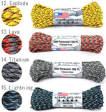 ★丈夫でカラフル！★ パラコード 550 アウトドア 定番 ロープ パラシュートコード 100フィート アトウッド・ロープ rope atwood 30m paracord