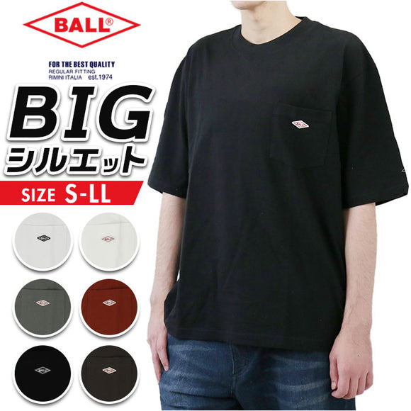 半袖 Tシャツ メンズ 綿100 通販 カットソー ポケットTシャツ ポケット付き ビッグシルエットTシャツ ティーシャツ ブランド BALL ボール 52560 おしゃれ シンプル 無地 ロゴワッペン