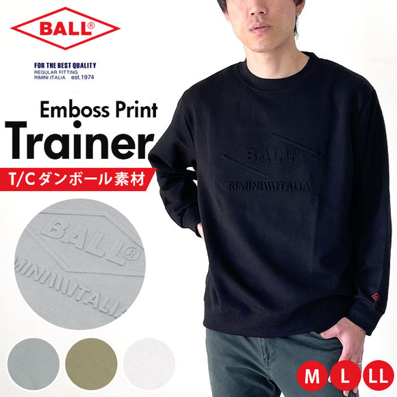 BALL トレーナー 62590 ボール 通販 メンズ ブランド エンボスプリント 秋冬 秋 冬 あったか 暖かい 部屋着 ルームウェア アウトドア ロゴ ワッペン 袖口 刺繍 おしゃれ シンプル