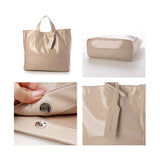 cachecache カシュカシュ トートバッグ エナメル 通販 トートバック トート 手提げバッグ 手提げバック 手提げ ハンドバッグ スクエア 四角 ポケット 上品 ツヤ感 柔らかい やわらかい