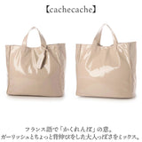 cachecache カシュカシュ トートバッグ エナメル 通販 トートバック トート 手提げバッグ 手提げバック 手提げ ハンドバッグ スクエア 四角 ポケット 上品 ツヤ感 柔らかい やわらかい