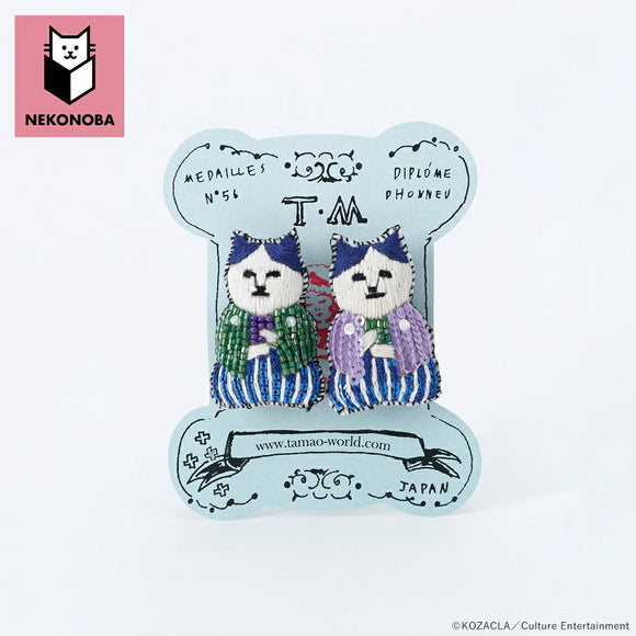 NEKONOBA グッズ 通販 ネコノバ 猫 刺繍 ブローチ 刺繍ブローチ 刺繍バッジ バッジ バッチ 手縫い ハンドメイド 2個セット ねこ ネコ 猫グッズ ねこ茶商 かわいい おしゃれ 可愛い