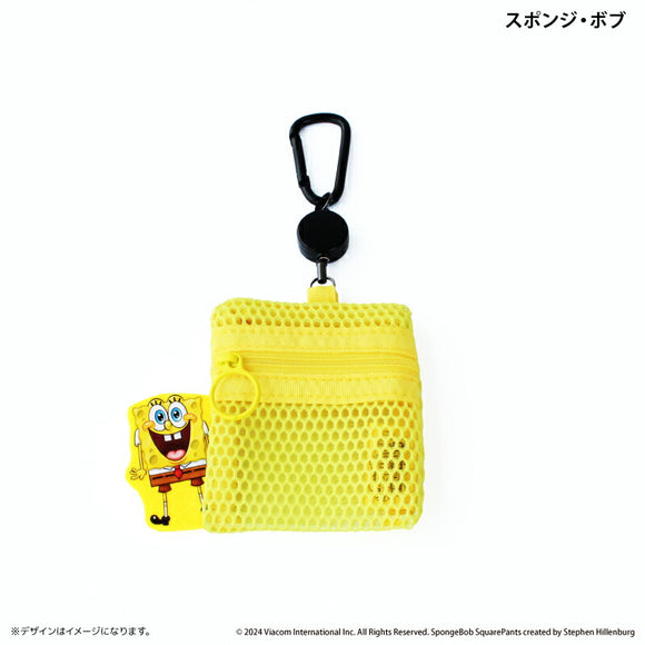 スポンジボブ グッズ 通販 スポンジ・ボブ メッシュポーチ リール付き ポーチ 小さめ ミニポーチ メッシュ 小物入れ のびるリール 化粧ポーチ カラビナ付き SpongeBob アニメ コミック