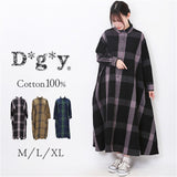DGY ディージーワイ チェックワンピース レディース 通販 ワンピース チェックワンピ ワンピ ロングワンピース シャツワンピース レディースワンピース ロング ボタン 衿付き 長袖