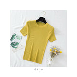 ニット 半袖 通勤 ラウンドネック 通販 Tシャツ セーター タイト スリム フィット プルオーバー 春 夏 薄手 上品 無地 シンプル きれいめ 着回し トップス おしゃれ