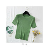 ニット 半袖 通勤 ラウンドネック 通販 Tシャツ セーター タイト スリム フィット プルオーバー 春 夏 薄手 上品 無地 シンプル きれいめ 着回し トップス おしゃれ