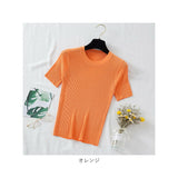 ニット 半袖 通勤 ラウンドネック 通販 Tシャツ セーター タイト スリム フィット プルオーバー 春 夏 薄手 上品 無地 シンプル きれいめ 着回し トップス おしゃれ