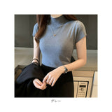 レディース サマーニット 通販 ニット 半袖ニット タートルネック tシャツ ハイネック カットソー トップス 半袖 春 夏 秋 おしゃれ 無地 きれいめ オフィス 通勤 大人 20代 30代 40代