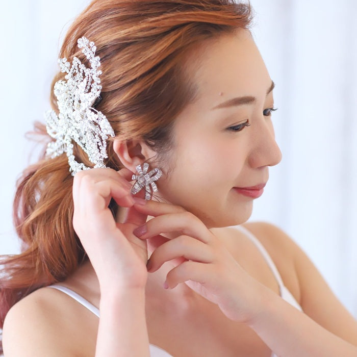 Just Married ピアス E-111 通販 スタッドピアス リボンピアス リボン 大きい レディース キュービックジルコニア 大人 女性 花嫁 結婚式 プレゼント ギフト おしゃれ ブランド