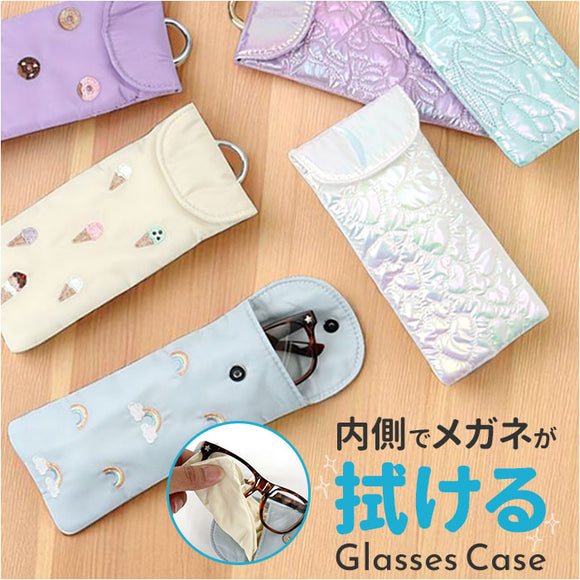 メガネケース おしゃれ 通販 眼鏡ケース めがね 大人 かわいい 眼鏡 メガネ 刺繍 サングラス メガネ入れ 眼鏡入れ サングラスケース サングラス入れ クリーナー付き レディース ソフト