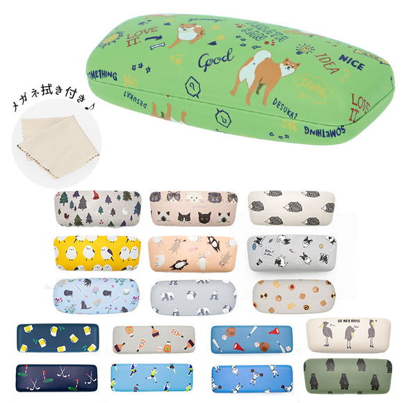 メガネケース おしゃれ レディース 通販 眼鏡ケース 女性 大人 かわいい キャラクター イラスト コンパクト ハードケース 眼鏡拭き付 クロス付 犬 イヌ 柴犬 シバ