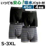 ボクサーパンツ メンズ セット 通販 ボクサー パンツ 軽失禁パンツ 男性用 吸水 下着 4枚セット 綿100 紳士 男性 旅行 安心 いつでも安心！吸水パット付ボクサーパンツ 4枚組 45cc