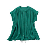 ブラウス ノーカラー レディース 961604 通販 シャツ レディースブラウス レディースシャツ ノーカラーシャツ フレンチスリーブ 綿 レーヨン ゆったり 無地 シンプル 春 夏 上品