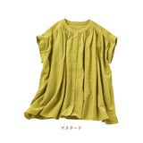 ブラウス ノーカラー レディース 961604 通販 シャツ レディースブラウス レディースシャツ ノーカラーシャツ フレンチスリーブ 綿 レーヨン ゆったり 無地 シンプル 春 夏 上品