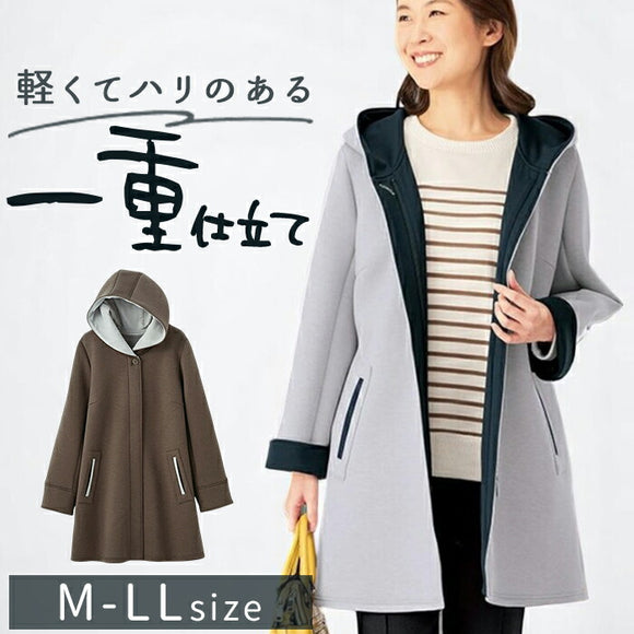 コート フード付き レディース 961673 通販 ジャージコート 上着 羽織り 羽織 シワになりにくい 軽い 軽量 フェミニン ポケット フード 無地 シンプル 女性用 女性 おでかけ お出かけ