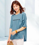 tシャツ レディース 半袖 通販 ロゴＴシャツ 半袖Tシャツ レディースTシャツ トップス おしゃれ かわいい 女性 大人 カジュアル シンプル スリット 快適 通気性 レディースファッション