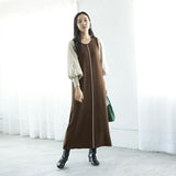 ニットワンピース ロング ワンピース 通販 レディース 切り替え ワンピ ロングワンピース 切り替えワンピース 秋冬 長袖 きれいめ バルーンスリーブ 配色ボリューム袖ニットワンピース 秋