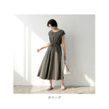 ワンピース ロング レディ−ス 通販 ロングワンピース ワンピ ロングワンピ レディ−スワンピース ロング丈 フレアスカート ウエスト絞り リネン風 フレア 無地 シンプル 大人 女性