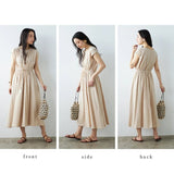 ワンピース ロング レディ−ス 通販 ロングワンピース ワンピ ロングワンピ レディ−スワンピース ロング丈 フレアスカート ウエスト絞り リネン風 フレア 無地 シンプル 大人 女性