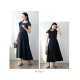 ワンピース ロング レディ−ス 通販 ロングワンピース ワンピ ロングワンピ レディ−スワンピース ロング丈 フレアスカート ウエスト絞り リネン風 フレア 無地 シンプル 大人 女性