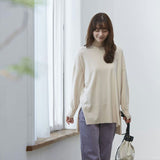 ニット 秋 レディース きれいめ 通販 セーター プルオーバー 長袖 ゆったり 体型カバー お尻もお腹も全部隠す！横スリット入りビックニット 無地 おしゃれ シンプル 女性 大人かわいい
