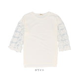 レディース トップス 春 通販 長袖 春服 可愛い Tシャツ おしゃれ 切り替え 袖 レース 刺繍 花柄 ドロップショルダー フワラー おしゃれ 大人 かわいい ガーリー 二の腕 カバー
