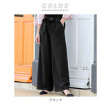 パンツ レディース 通販 ワイドパンツ きれいめ 秋冬 オフィス 通勤 おしゃれ 大人可愛い かわいい 通勤 ウエストゴム リボン ボトムス ストレートパンツ ストレートワイドパンツ M