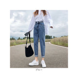 デニムパンツ テーパードパンツ レディース 通販 テーパード ジーンズ パンツ デニム 長ズボン ズボン ロングパンツ ウエスト調整可能 ウエストボタン ウエスト 調整可 ゆったり
