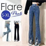 デニムパンツ スリット レディース 通販 フレアデニムパンツ フレアパンツ ジーンズ パンツ デニム ベルボトム フレア 長ズボン ズボン ロングパンツ ハイウエスト ブーツカット