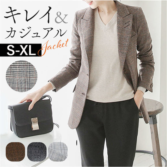 テーラードジャケット レディース 通販 テーラード ジャケット チェック ミドル丈 羽織もの 冬 秋冬 カジュアル オフィス 通勤 ビジネス 面接 就活 ライトアウター オシャレ かわいい