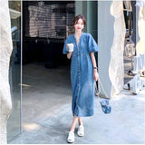 ワンピース デニムワンピース レディース 半袖 通販 シャツワンピース デニムワンピ ワンピ シャツワンピ デニムシャツワンピース ロングワンピース ロングワンピ デニム 前開き ロング