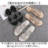 サンダル レディース 通販 フラットサンダル ぺたんこ きれいめ キラキラ ビーチサンダル 夏 ラインストーン ビジュー おしゃれ ボヘミアン ストラップ エスニック リゾート レジャー