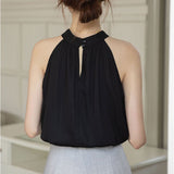 トップス ノースリーブ 通販 タンクトップ シフォンブラウス ホルターネック ブラウス おしゃれ かわいい フェミニン シンプル 通勤 通学 リゾートウェア オフショルダー 女性らしい