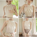 トップス ノースリーブ 通販 タンクトップ シフォンブラウス ホルターネック ブラウス おしゃれ かわいい フェミニン シンプル 通勤 通学 リゾートウェア オフショルダー 女性らしい