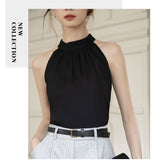 トップス ノースリーブ 通販 タンクトップ シフォンブラウス ホルターネック ブラウス おしゃれ かわいい フェミニン シンプル 通勤 通学 リゾートウェア オフショルダー 女性らしい