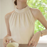 トップス ノースリーブ 通販 タンクトップ シフォンブラウス ホルターネック ブラウス おしゃれ かわいい フェミニン シンプル 通勤 通学 リゾートウェア オフショルダー 女性らしい
