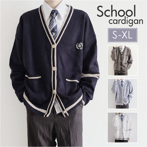 カーディガン メンズ 通販 スクールカーディガン 学生服 長袖 男子 アウター 通学 Vネック おしゃれ ワンポイント 前開き カーデ 中学生 高校生 ゆったり 男の子 学校 スクール ニット