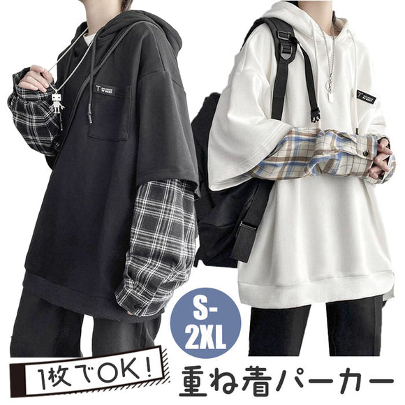 パーカー 長袖 通販 長袖パーカー フード付きパーカー フードパーカー オーバーサイズパーカー レディース メンズ プルオーバー ドロップショルダー フェイクレイヤード 重ね着風