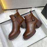 ショートブーツ レディース 本革 通販 レザーブーツ チャンキーブーツ ハイヒール チャンキーヒール 靴 ブーツ 歩きやすい 履きやすい ファスナー サイドジップ ショート レザー 紐なし