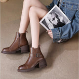 ショートブーツ レディース 本革 通販 レザーブーツ チャンキーブーツ ハイヒール チャンキーヒール 靴 ブーツ 歩きやすい 履きやすい ファスナー サイドジップ ショート レザー 紐なし