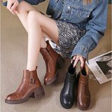 ショートブーツ レディース 本革 通販 レザーブーツ チャンキーブーツ ハイヒール チャンキーヒール 靴 ブーツ 歩きやすい 履きやすい ファスナー サイドジップ ショート レザー 紐なし